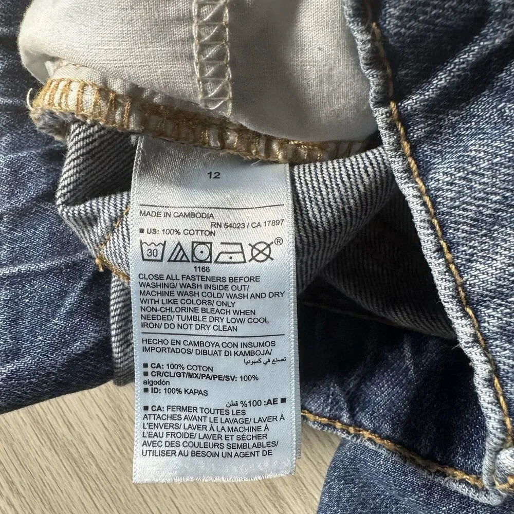 Old Navy High Rise Baggy Wide Leg Jeans Girls 12 (fits 26x24.5) Distressed Torn